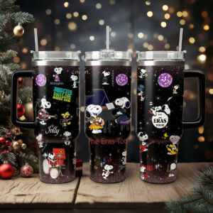 Snoopy Cartoon Custom Stanley Quencher 40oz Stainless Steel Tumbler With Handle - Threewoofs