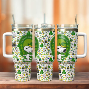 Snoopy Cartoon Custom Stanley Quencher 40oz Stainless Steel Tumbler With Handle - Threewoofs
