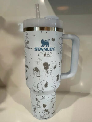 Snoopy Cartoon Custom Stanley Quencher 40oz Stainless Steel Tumbler With Handle - Threewoofs