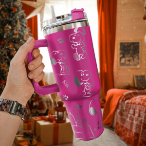 Snoopy Cartoon Custom Stanley Quencher 40oz Stainless Steel Tumbler With Handle - Threewoofs