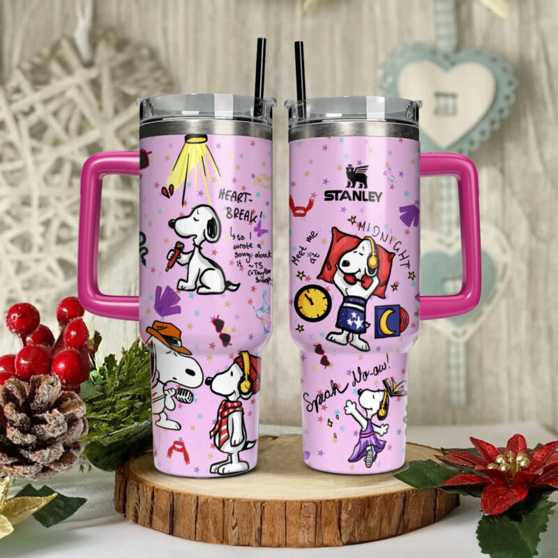 Snoopy Cartoon Custom Stanley Quencher 40oz Stainless Steel Tumbler With Handle - Threewoofs - Image 2