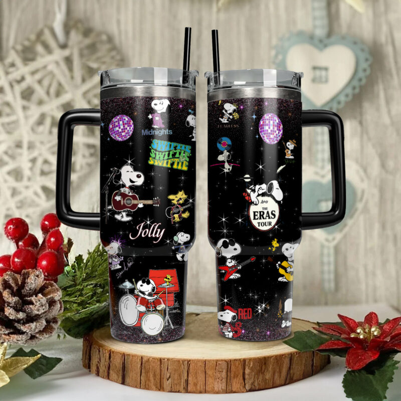 Snoopy Cartoon Custom Stanley Quencher 40oz Stainless Steel Tumbler With Handle - Threewoofs - Image 3
