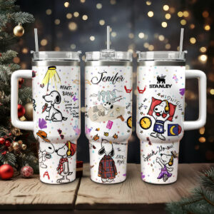 Snoopy Cartoon Custom Stanley Quencher 40oz Stainless Steel Tumbler With Handle - Threewoofs