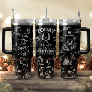 Snoopy Cartoon Custom Stanley Quencher 40oz Stainless Steel Tumbler With Handle - Threewoofs