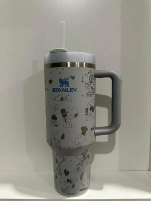Snoopy Cartoon Custom Stanley Quencher 40oz Stainless Steel Tumbler With Handle - Threewoofs