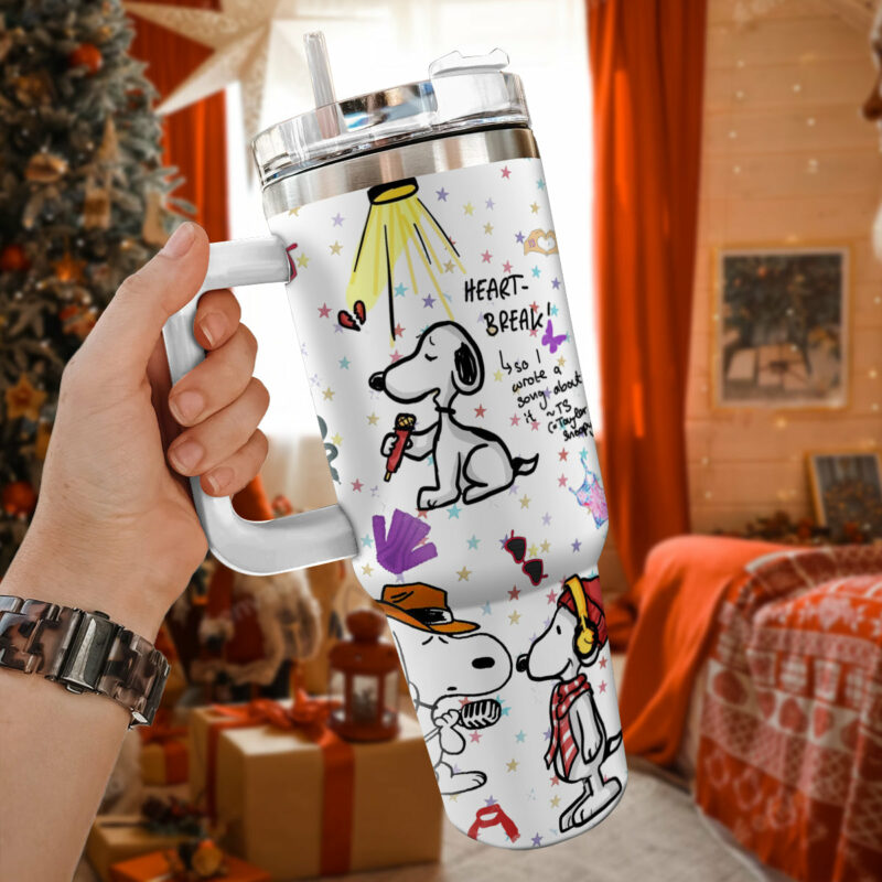 Snoopy Cartoon Custom Stanley Quencher 40oz Stainless Steel Tumbler With Handle - Threewoofs - Image 3