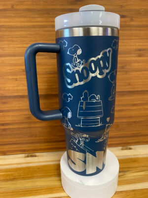 Snoopy Cartoon Custom Stanley Quencher 40oz Stainless Steel Tumbler With Handle - Threewoofs