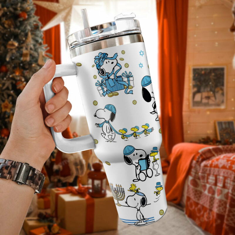 Snoopy Cartoon Custom Stanley Quencher 40oz Stainless Steel Tumbler With Handle - Threewoofs - Image 2