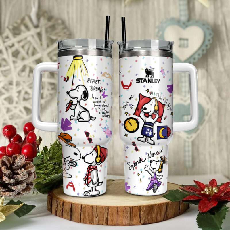 Snoopy Cartoon Custom Stanley Quencher 40oz Stainless Steel Tumbler With Handle - Threewoofs - Image 2