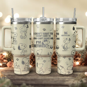 Snoopy Cartoon Custom Stanley Quencher 40oz Stainless Steel Tumbler With Handle - Threewoofs
