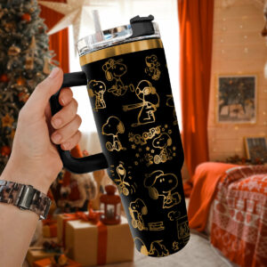 Snoopy Cartoon Custom Stanley Quencher 40oz Stainless Steel Tumbler With Handle - Threewoofs
