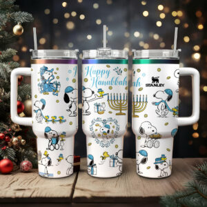 Snoopy Cartoon Custom Stanley Quencher 40oz Stainless Steel Tumbler With Handle - Threewoofs