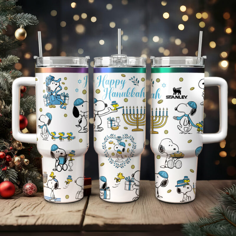 Snoopy Cartoon Custom Stanley Quencher 40oz Stainless Steel Tumbler With Handle - Threewoofs