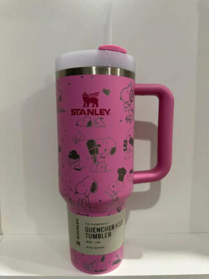 Snoopy Cartoon Custom Stanley Quencher 40oz Stainless Steel Tumbler With Handle - Threewoofs