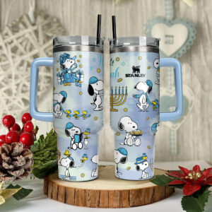 Snoopy Cartoon Custom Stanley Quencher 40oz Stainless Steel Tumbler With Handle - Threewoofs