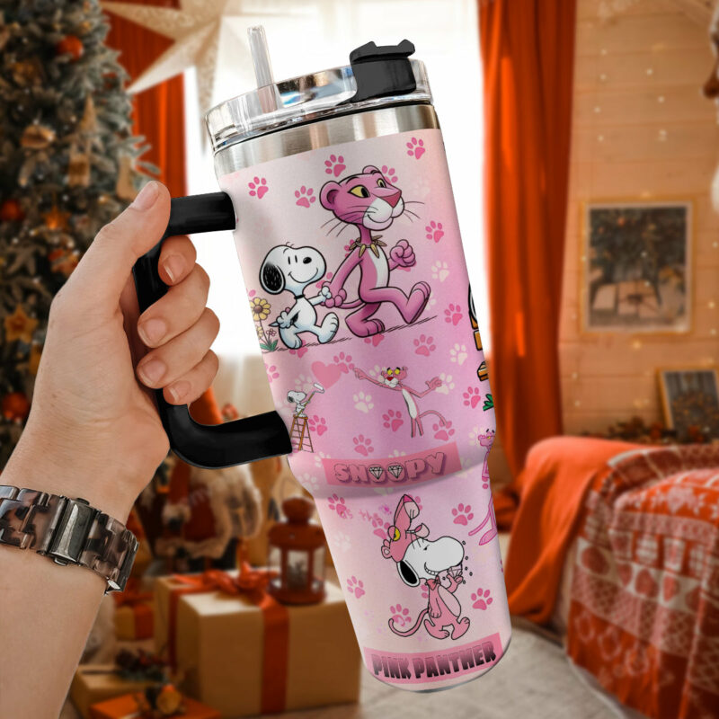 Snoopy Cartoon Custom Stanley Quencher 40oz Stainless Steel Tumbler With Handle - Threewoofs - Image 3
