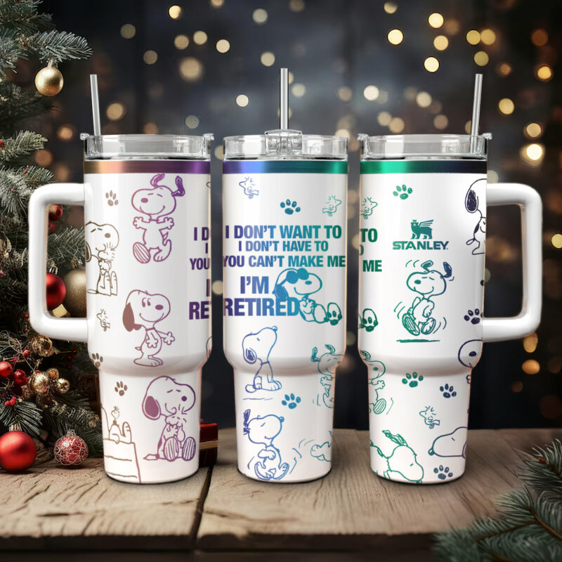 Snoopy Cartoon Custom Stanley Quencher 40oz Stainless Steel Tumbler With Handle - Threewoofs