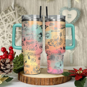 Snoopy Cartoon Custom Stanley Quencher 40oz Stainless Steel Tumbler With Handle - Threewoofs