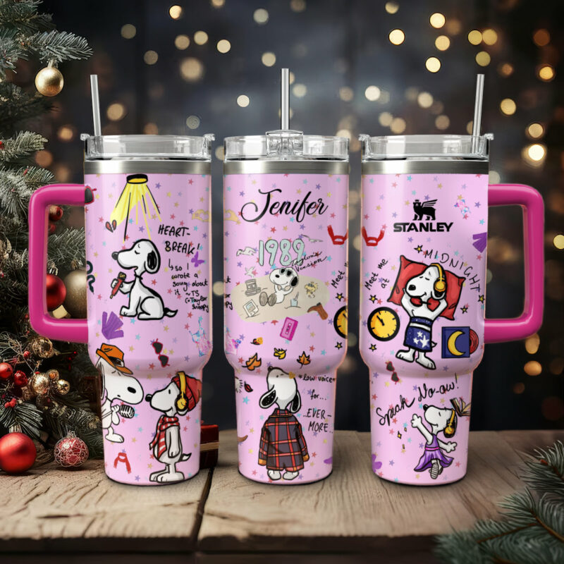 Snoopy Cartoon Custom Stanley Quencher 40oz Stainless Steel Tumbler With Handle - Threewoofs