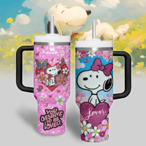 Snoopy Cartoon Valentine Custom Stanley Quencher 40oz Stainless Steel Tumbler With Handle - Threewoofs