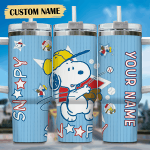 Customizable Snoopy Baseball Tumbler - Personalized Name Gift
