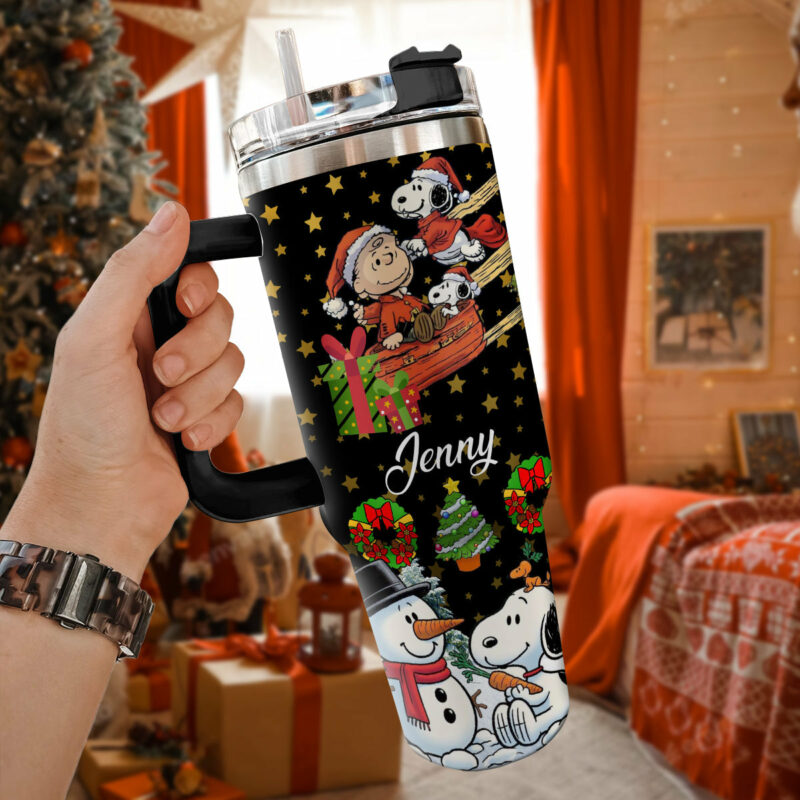Snoopy PeanuTaylor Swift Cartoon Custom Stanley Quencher 40oz Stainless Steel Tumbler With Handle - Threewoofs - Image 3