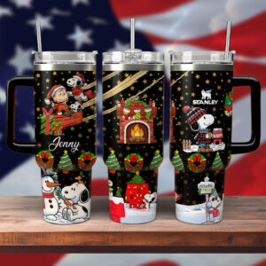 Snoopy PeanuTaylor Swift Cartoon Custom Stanley Quencher 40oz Stainless Steel Tumbler With Handle - Threewoofs