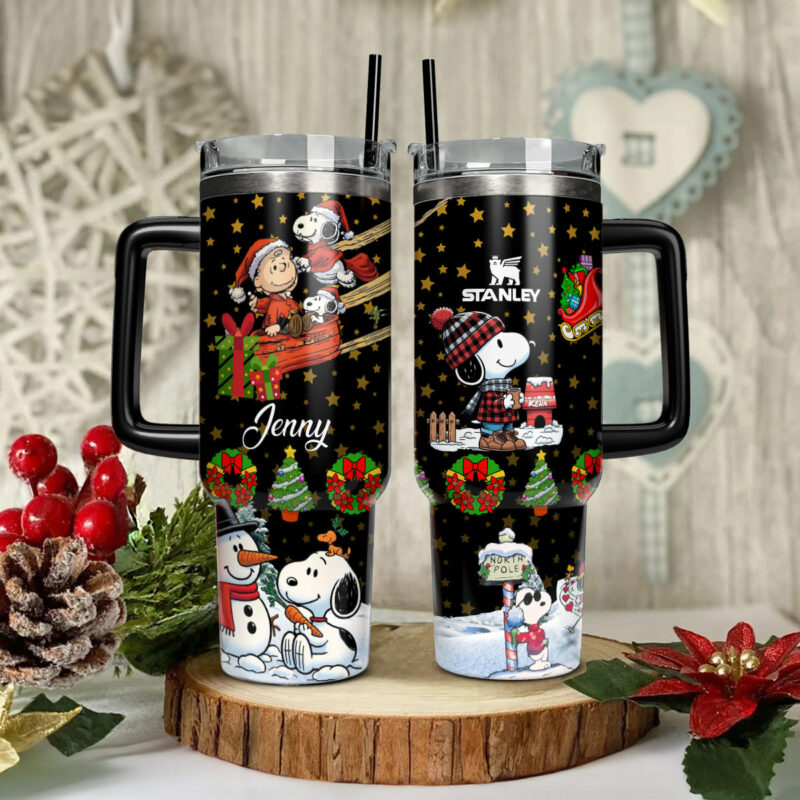 Snoopy PeanuTaylor Swift Cartoon Custom Stanley Quencher 40oz Stainless Steel Tumbler With Handle - Threewoofs - Image 2