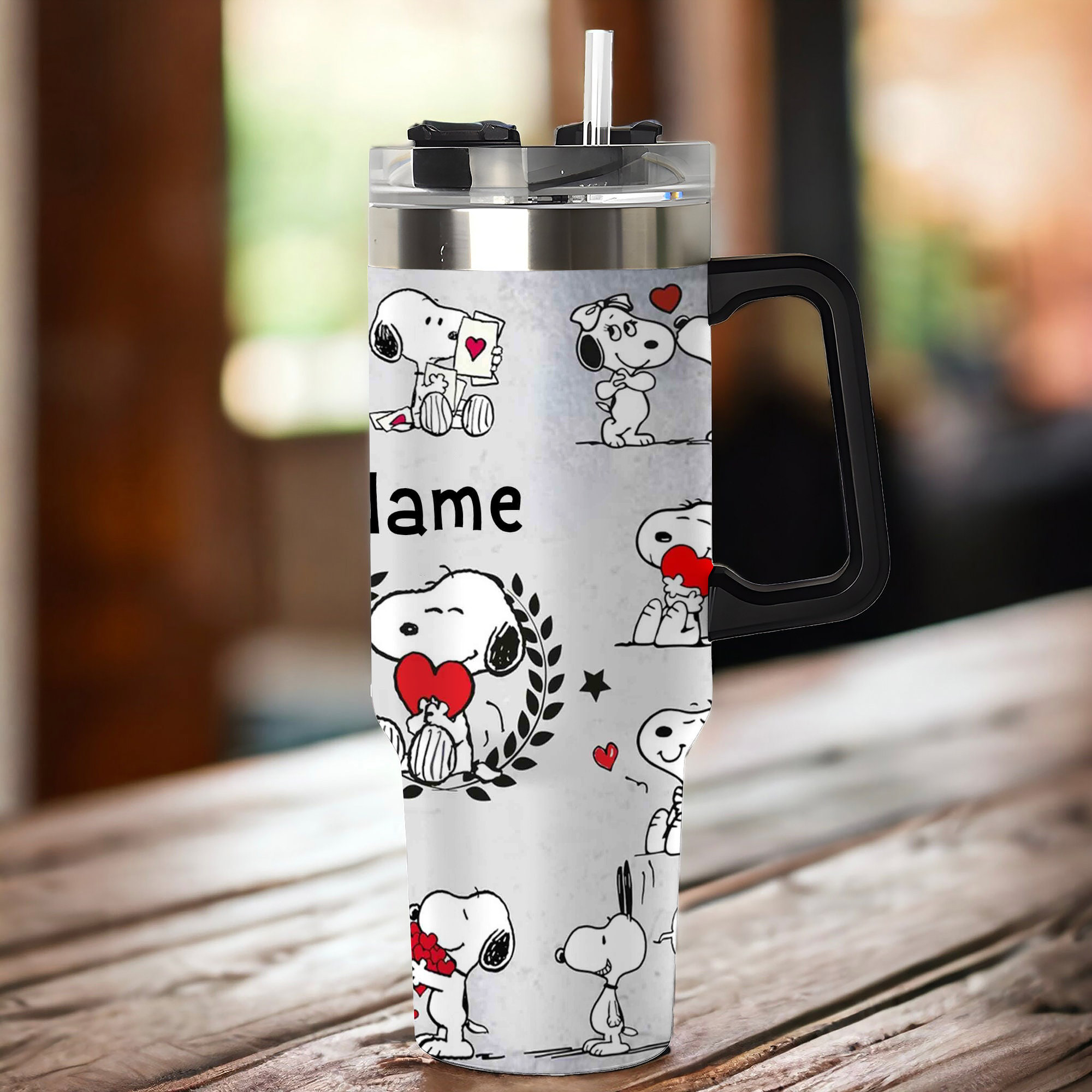 Custom Snoopy Love Tumbler with Straw - Personalized Name Gift - Image 2