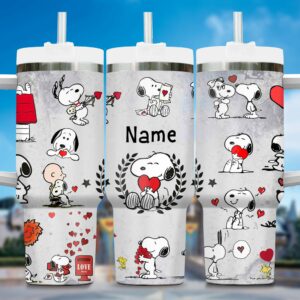 Custom Snoopy Love Tumbler with Straw - Personalized Name Gift