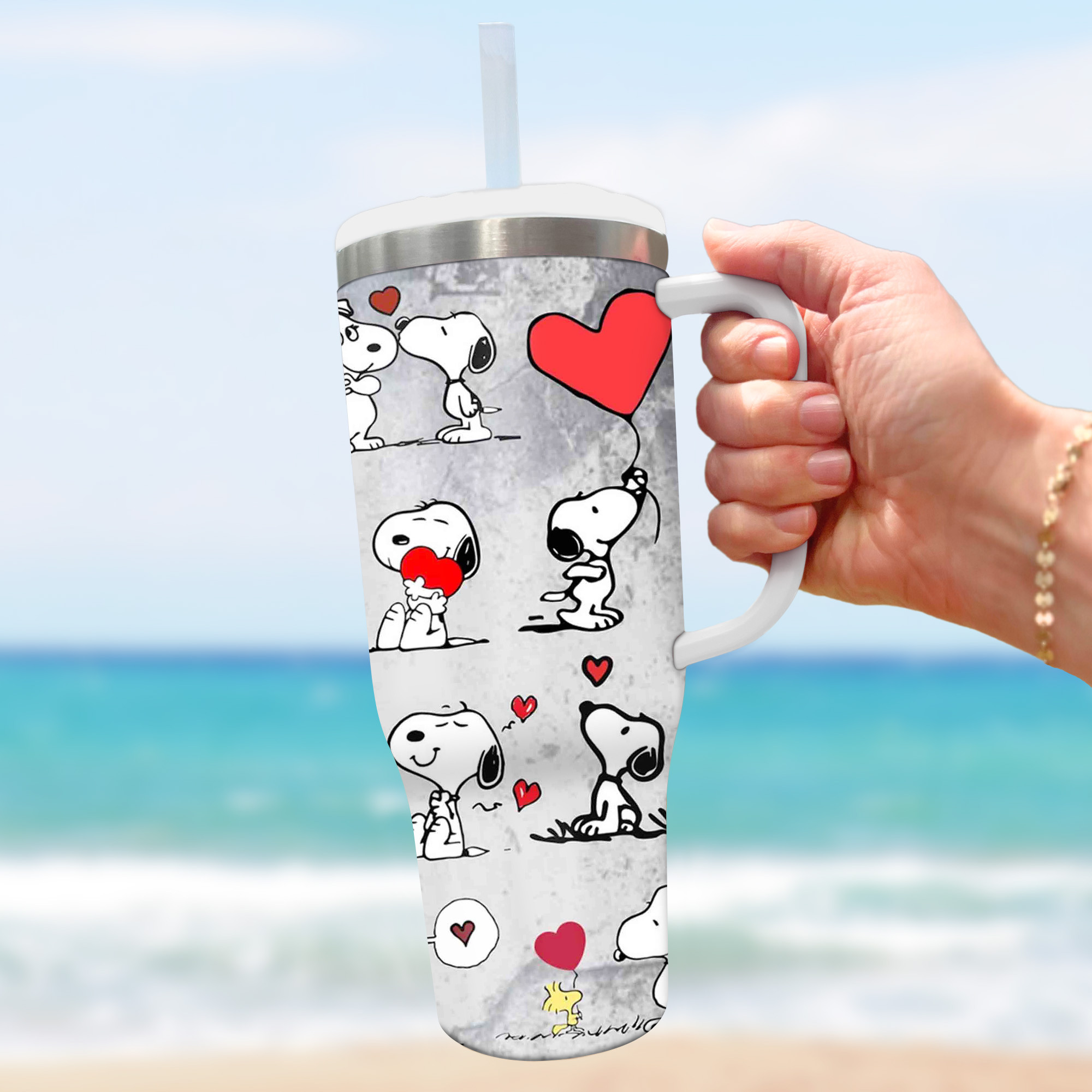 Custom Snoopy Love Tumbler with Straw - Personalized Name Gift - Image 4