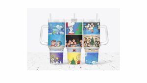 Festive Cartoon Tumbler - Double-Walled Insulated Cup with Straw