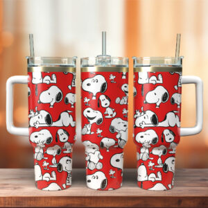 Cute Snoopy & Woodstock Red Travel Mug with Straw - Perfect for Peanuts Fans!