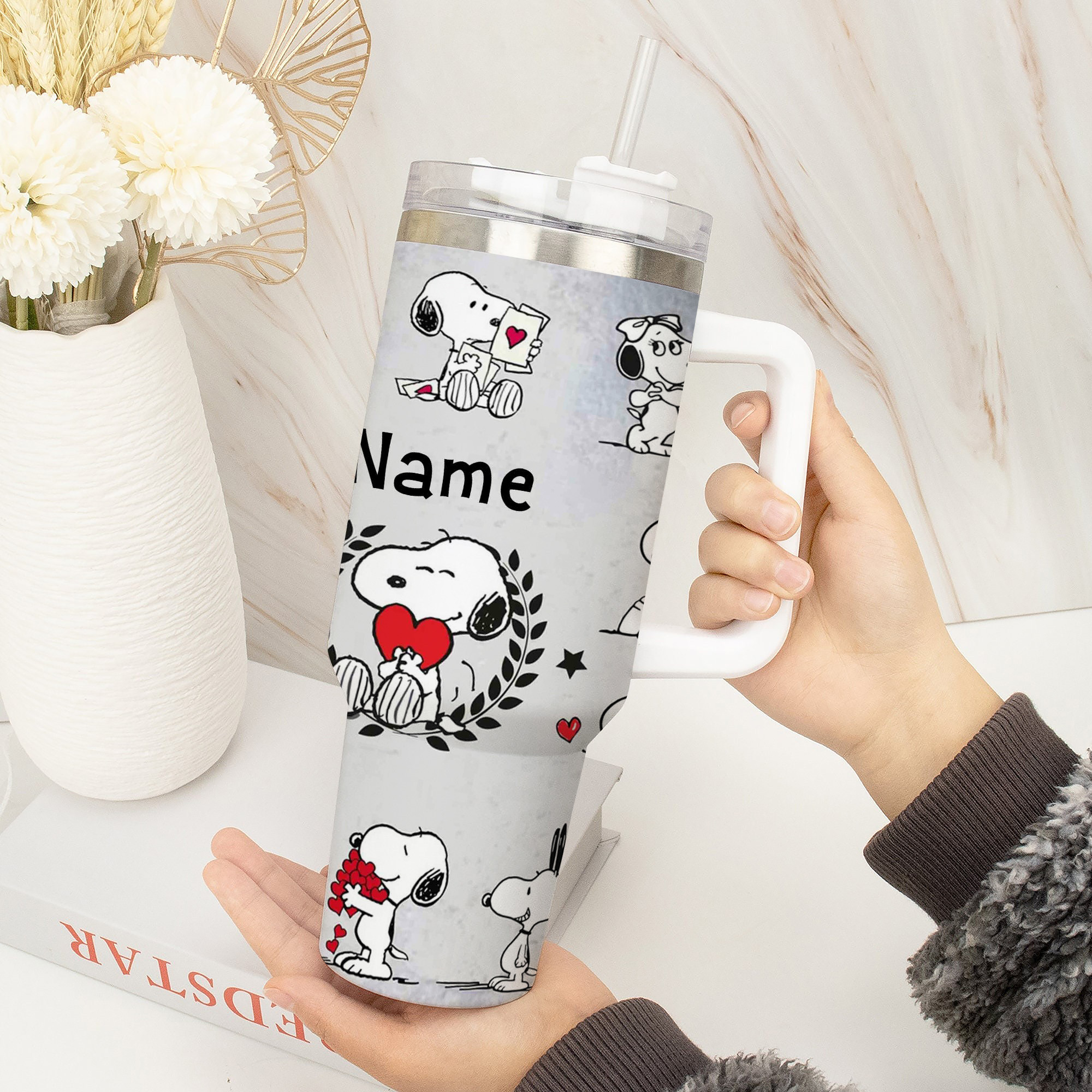 Custom Snoopy Love Tumbler with Straw - Personalized Name Gift - Image 5
