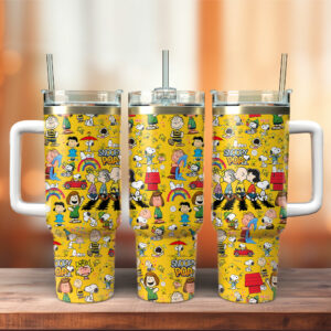 Snoopy Peanuts Cartoon Custom Stanley Quencher 40oz Stainless Steel Tumbler With Handle - Threewoofs