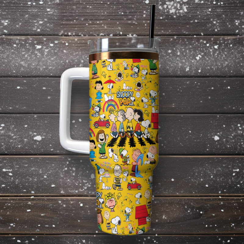 Snoopy Peanuts Cartoon Custom Stanley Quencher 40oz Stainless Steel Tumbler With Handle - Threewoofs - Image 2