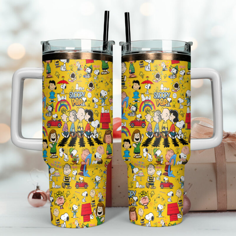 Snoopy Peanuts Cartoon Custom Stanley Quencher 40oz Stainless Steel Tumbler With Handle - Threewoofs - Image 4