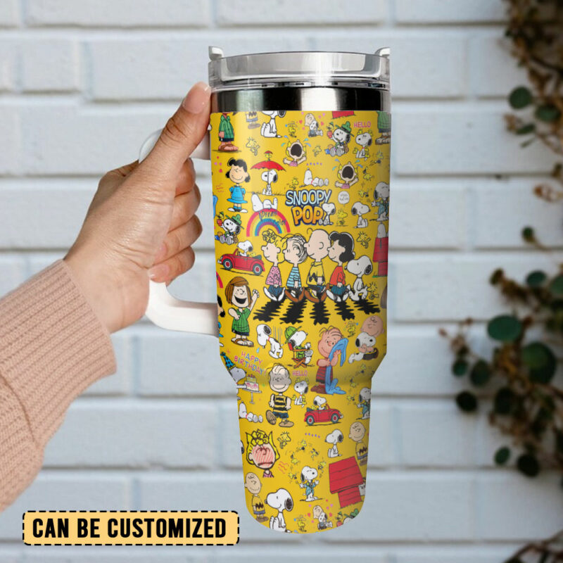 Snoopy Peanuts Cartoon Custom Stanley Quencher 40oz Stainless Steel Tumbler With Handle - Threewoofs - Image 3