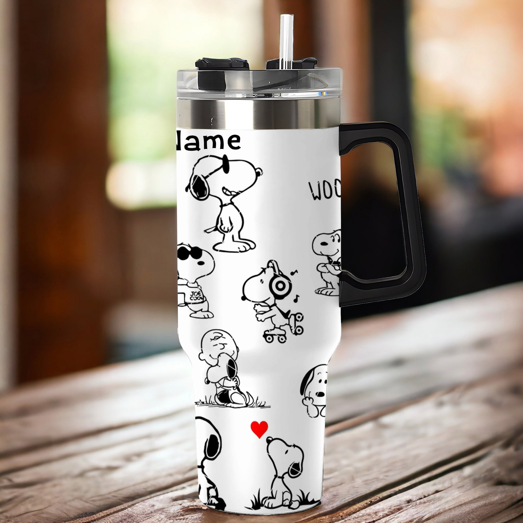 Personalized Snoopy Sketch Tumbler with Straw - Custom Name Gift - Image 4
