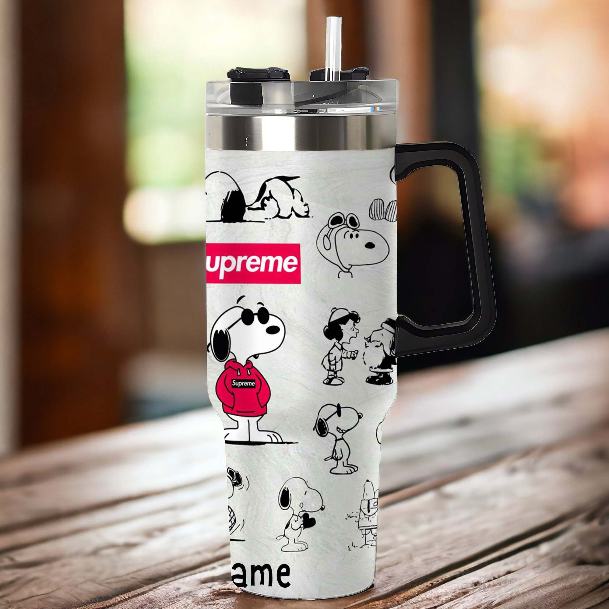 Personalized Snoopy Stainless Steel Tumbler with Straw - Fun Cartoon Design - Image 5