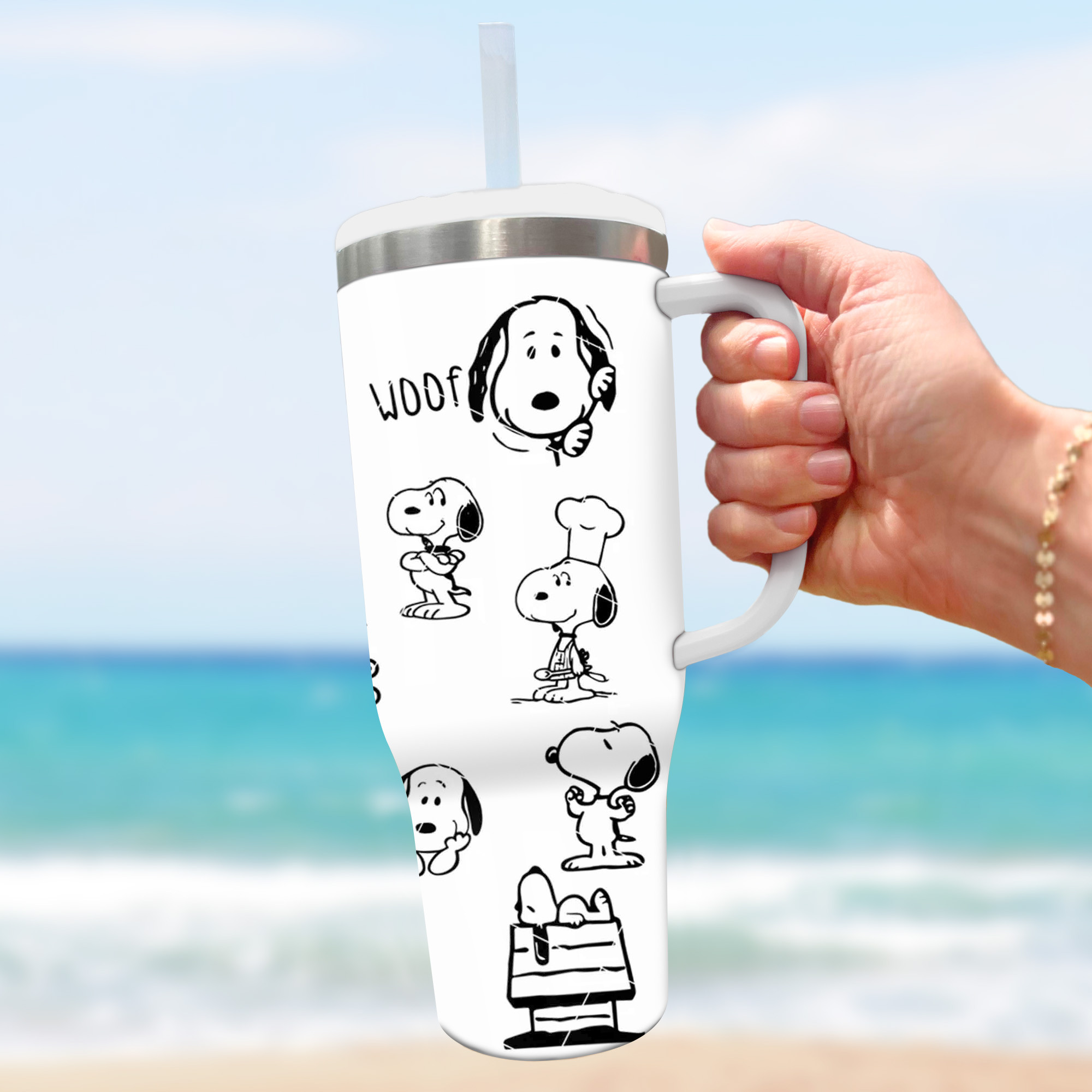 Personalized Snoopy Sketch Tumbler with Straw - Custom Name Gift - Image 2