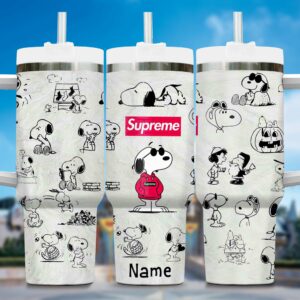Personalized Snoopy Stainless Steel Tumbler with Straw - Fun Cartoon Design