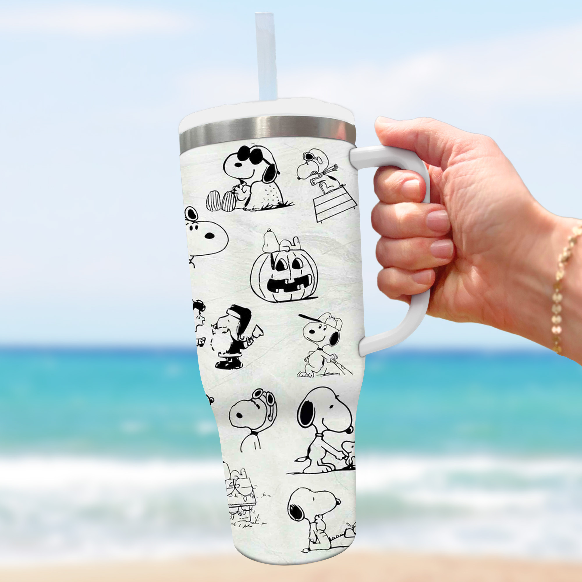 Personalized Snoopy Stainless Steel Tumbler with Straw - Fun Cartoon Design - Image 3