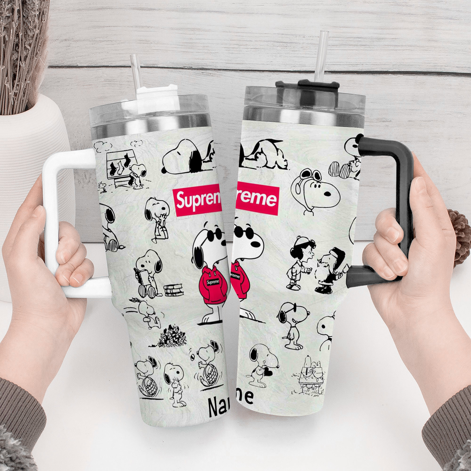 Personalized Snoopy Stainless Steel Tumbler with Straw - Fun Cartoon Design - Image 2