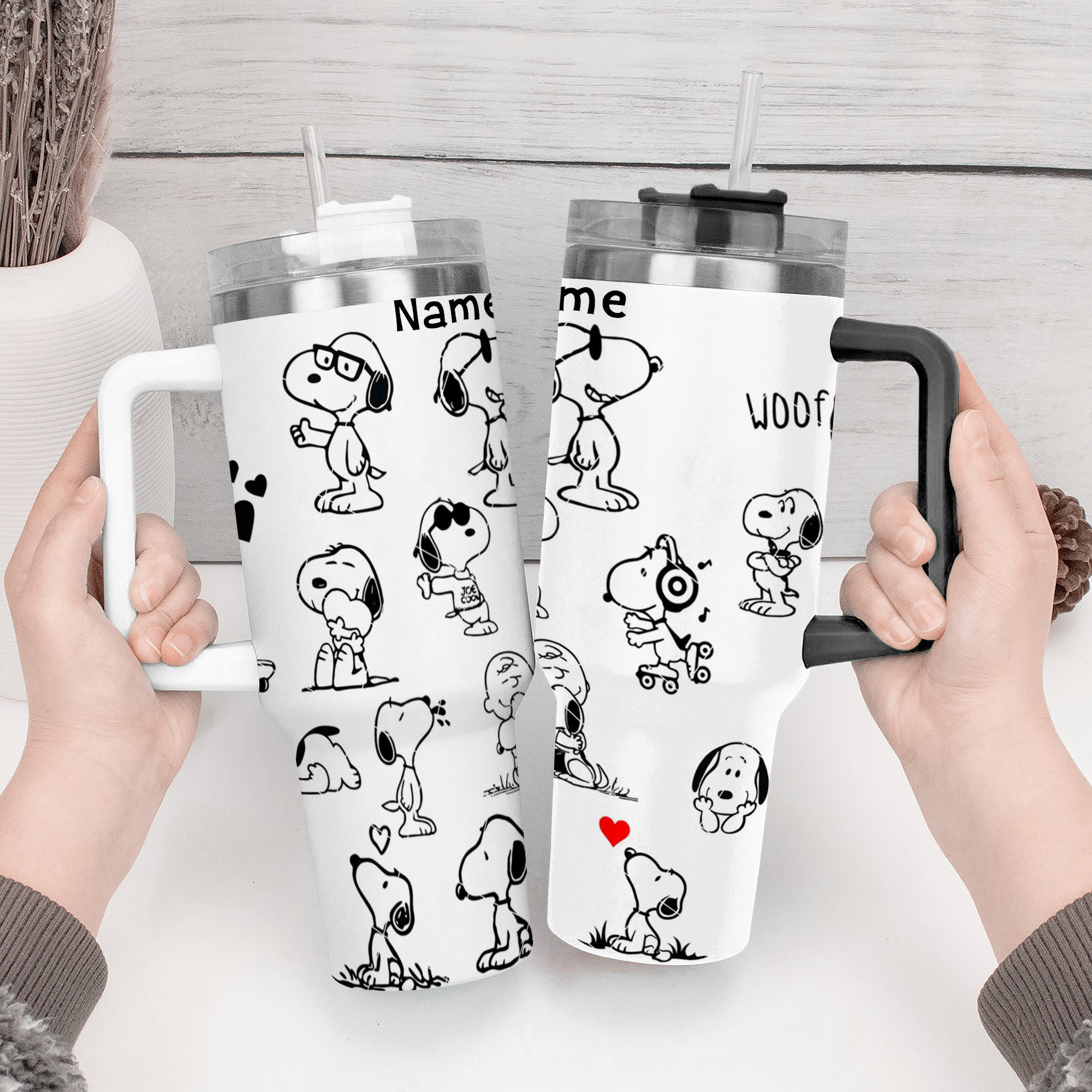 Personalized Snoopy Sketch Tumbler with Straw - Custom Name Gift - Image 5