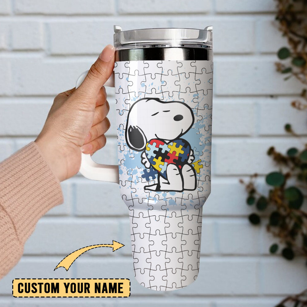 Cute Snoopy Puzzle Design Tumbler with Handle and Straw - Perfect for On-the-Go - Image 2