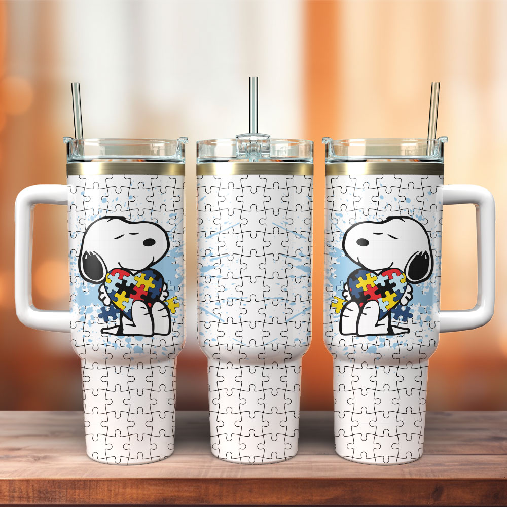 Cute Snoopy Puzzle Design Tumbler with Handle and Straw - Perfect for On-the-Go