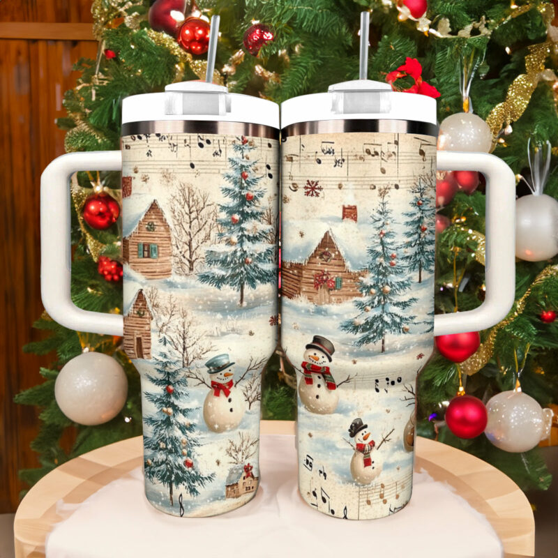 Snow Melody Christmas Custom Stanley Quencher 40oz Stainless Steel Tumbler With Handle - Threewoofs - Image 3