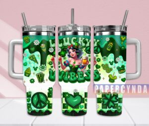 Lucky Vibes Tumbler with Handle and Straw - Fun St. Patrick's Day Design
