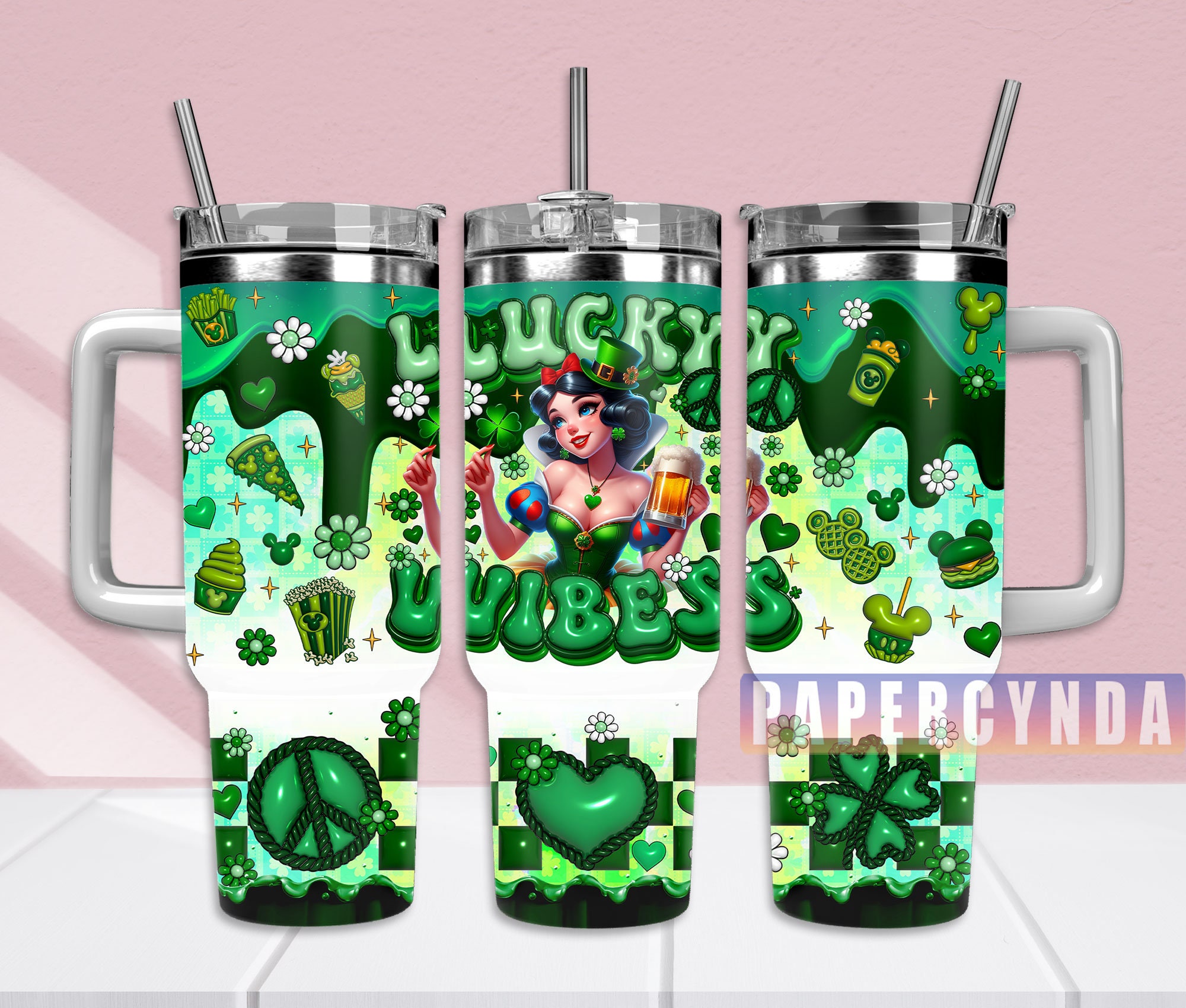 Lucky Vibes Tumbler with Handle and Straw - Fun St. Patrick's Day Design